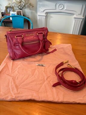 Miu Miu Fuchsia Pink Leather Satchel with Crossbody Strap
